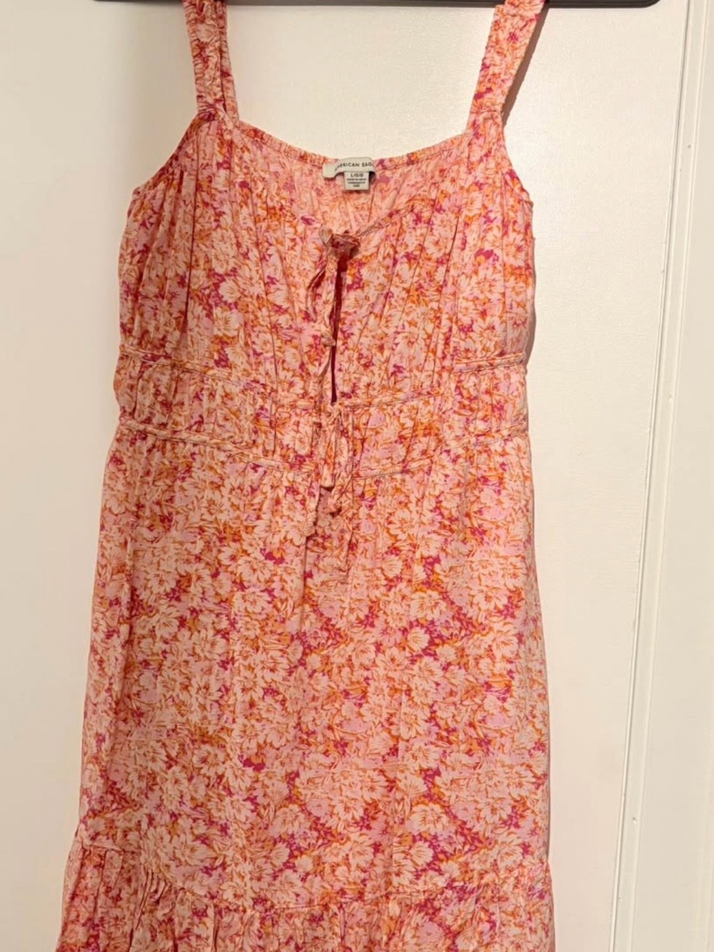 American Eagle Outfitters Pink Floral Tie-Front Cami Dress